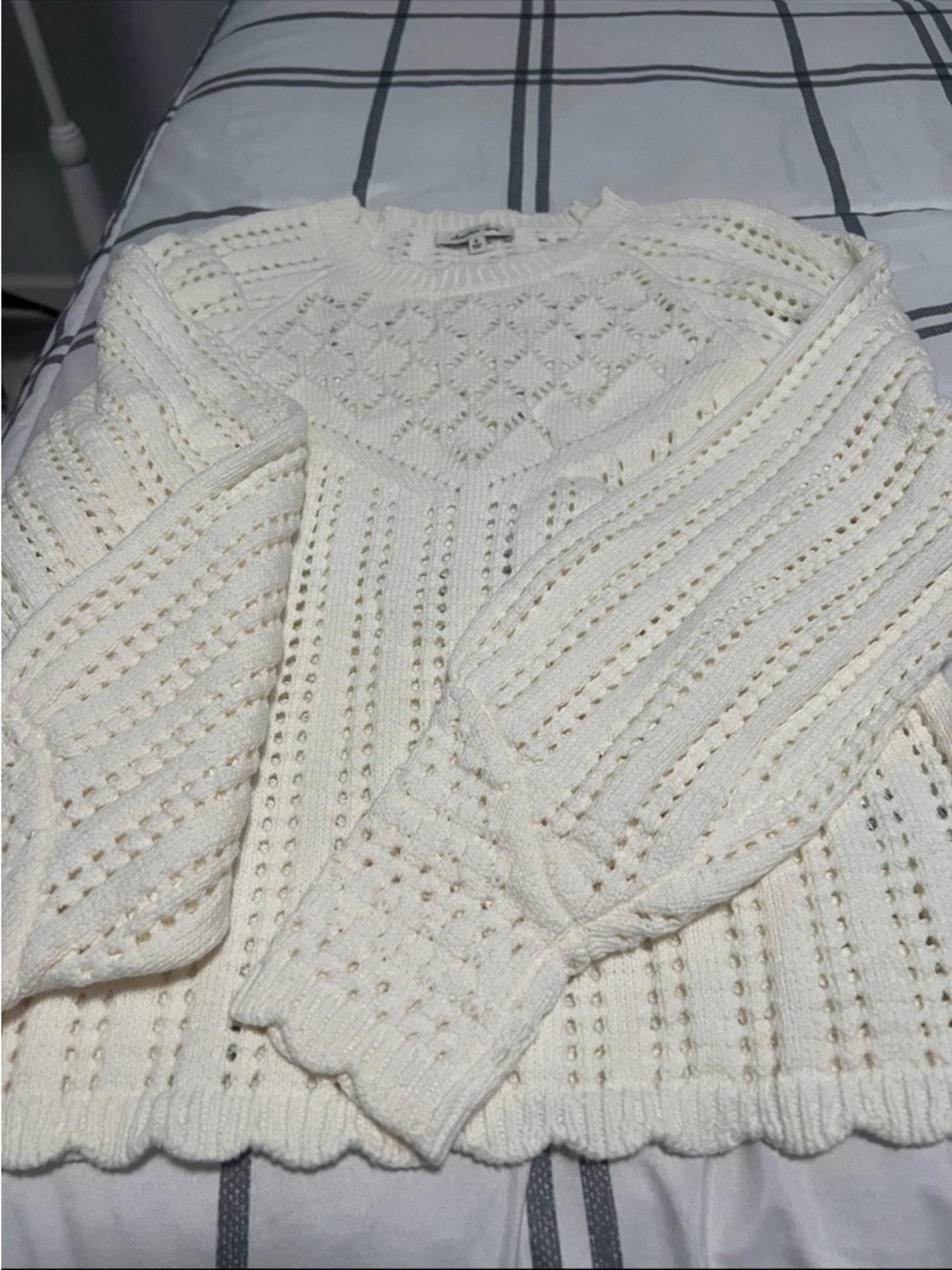 Another Love Cream Openwork Crewneck Sweater